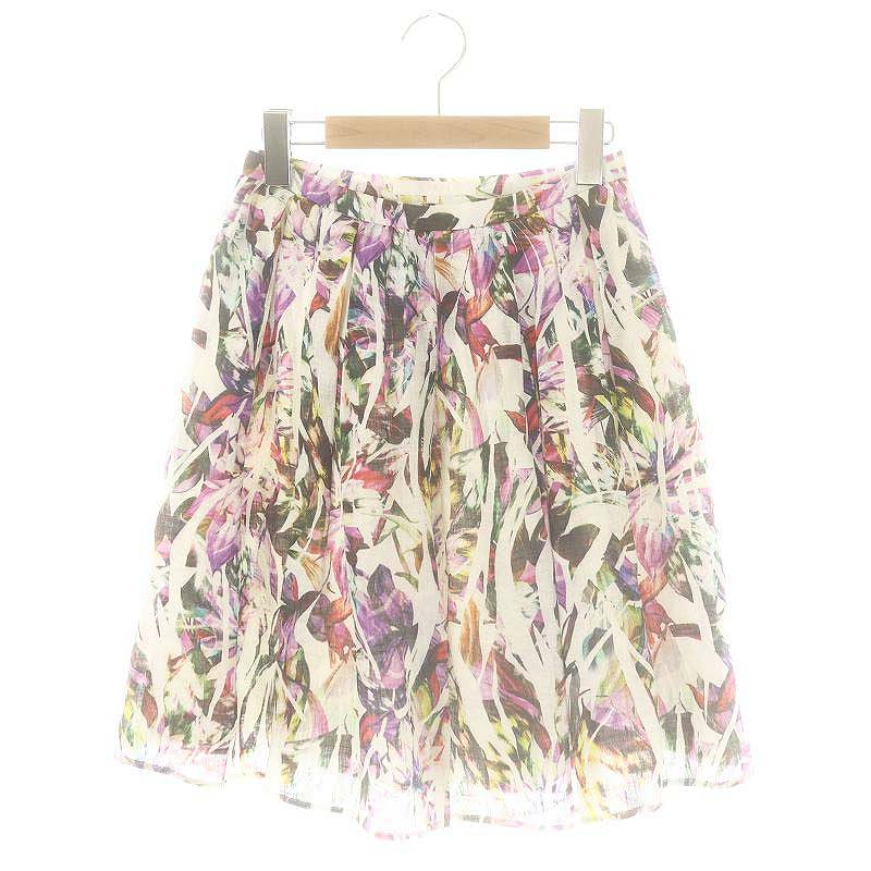 【中古】アナイ ANAYI スカート フレア 膝丈 花柄 リネン 36 白 マルチカラー /NR ■OS レディース 【ベクトル 古着】 250417