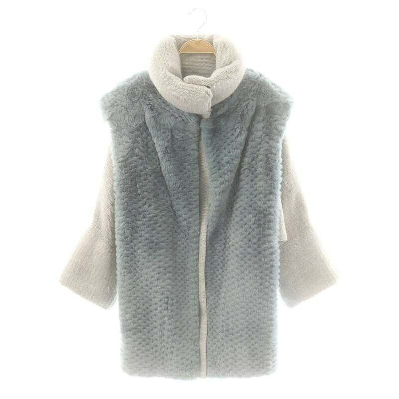 【中古】ソブ sov. ダブスタ ダブルスタンダードクロージング レッキスラヴィットファー 裏地キルティング ニットコート F グレー ブルー /MI ■OS レディース 【ベクトル 古着】 250417