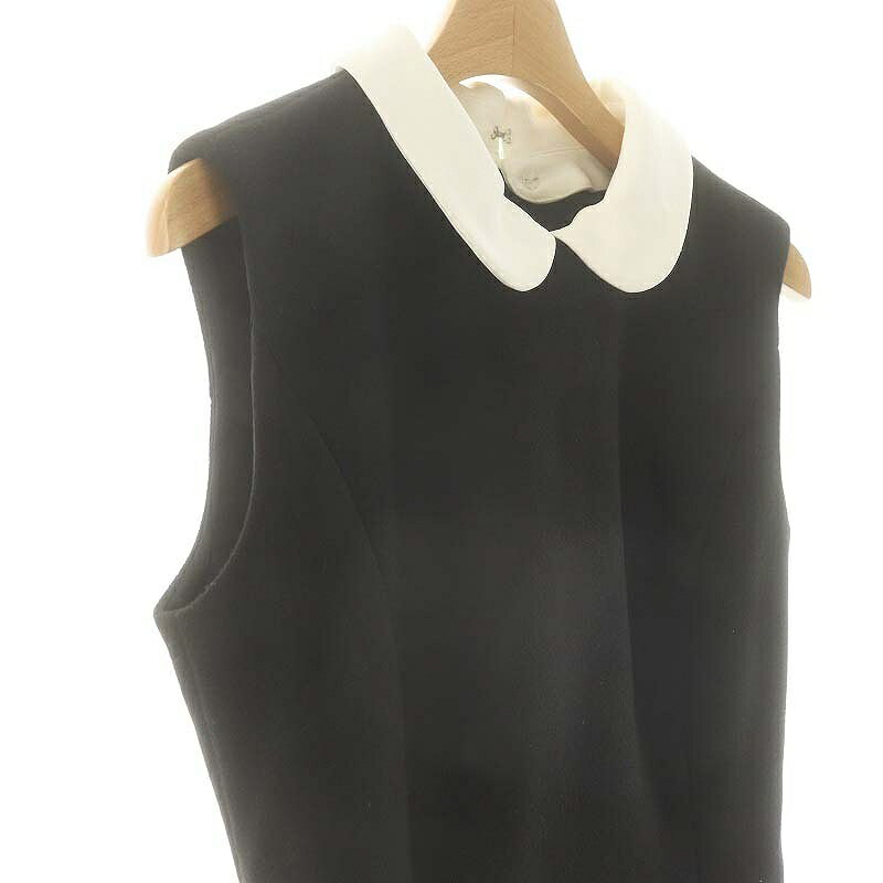 【中古】プリマ シェレル Prima Scherrer 襟取外し可能 2WAY ウール調 スカラップ ワンピース ロング M ブラック /SY ■OS レディース 【ベクトル 古着】 250418