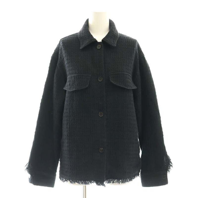 【中古】ザラ ZARA ツイード ジャケット ステンカラー XS 黒 ブラック /AT ■OS レディース 【ベクトル 古着】 250424