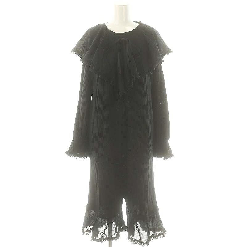 【中古】ケイスケ カンダ keisuke kanda × ウンナナクール unenanacool フリルワッフル地オールインワン ロング 長袖 M ブラック /DO ■OS レディース 【ベクトル 古着】 250425