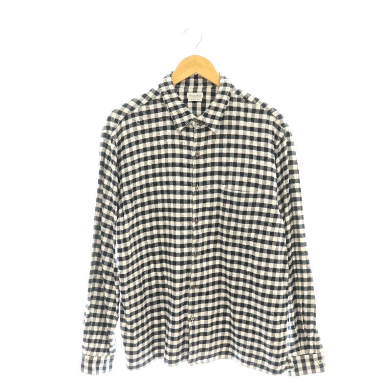【中古】スティーブンアラン Steven Alan 21/- NEL BOX REGULAR COLLAR SHIRT-BOLD ネル ボックス レギュラーカラーシャツ 長袖 L 白 ホワイト 黒 ブラック グレー /SS ■OS ■ メンズ 【ベクトル 古着】 250509