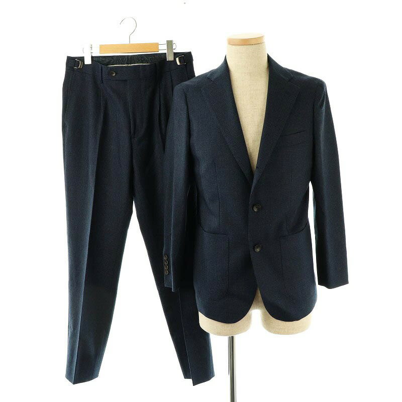 【中古】スーツセレクト SUIT SELECT セットアップ 3釦段返りシングルスーツ 2タック テーラードジャケット パンツ A5 ネイビー /HK ■OS ■SH メンズ 【ベクトル 古着】 250513