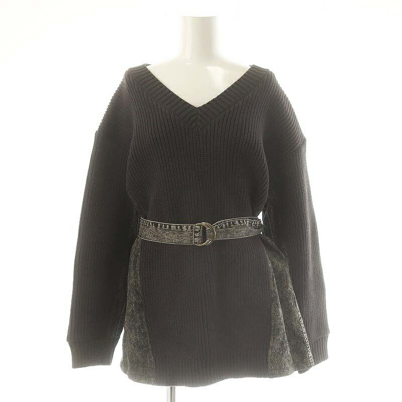 【中古】グレースコンチネンタル GRACE CONTINENTAL デニムフレアニットトップ セーター Vネック ベル..