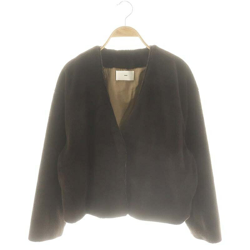 【中古】スムーク SMUK エコファーノーカラージャケットフェイクファー F ダークブラウン /ES ■OS レディース 【ベクトル 古着】 250520