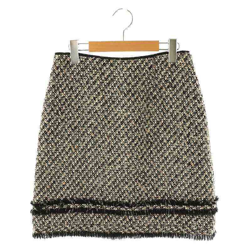 【中古】ポールカ PAULE KA ツイード フリンジ ミディスカート 台形 38 ブラック ベージュ /HK ■OS レディース 【ベクトル 古着】 250522