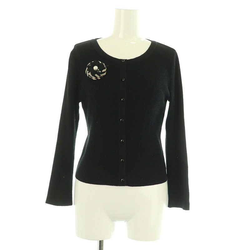 【中古】ルネ Rene コサージュ付き カーディガン ニット 七分袖 リブ 34 ブラック 6032180 /MY ■OS レディース 【ベクトル 古着】 250522