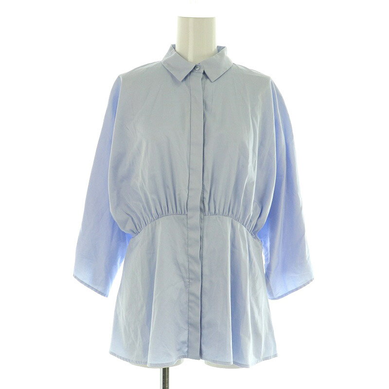 【中古】ユナイテッドアローズ UNITED ARROWS サテン ドルマンスリーブ ブラウス 七分袖 比翼ボタン 切替 ペプラム ブルー /MY ■OS レディース 【ベクトル 古着】 250522のサムネイル
