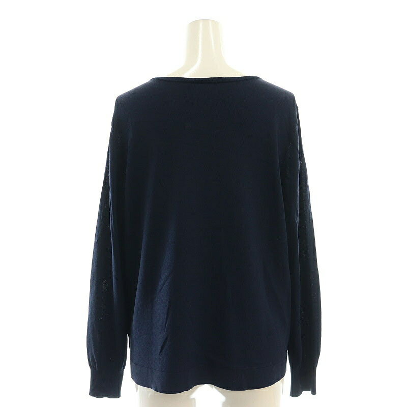 【中古】トランスワーク TRANS WORK ウォッシャブル エンブロイダリーボーダーコンビニット カットソー 長袖 38 紺 ネイビー /AT ■OS レディース 【ベクトル 古着】 250530