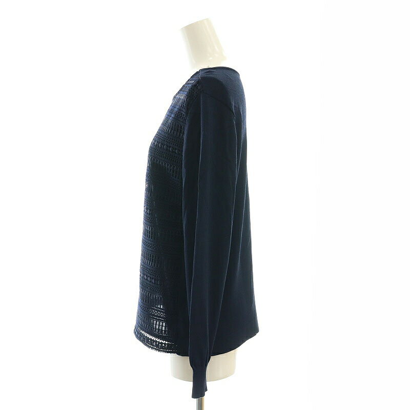 【中古】トランスワーク TRANS WORK ウォッシャブル エンブロイダリーボーダーコンビニット カットソー 長袖 38 紺 ネイビー /AT ■OS レディース 【ベクトル 古着】 250530