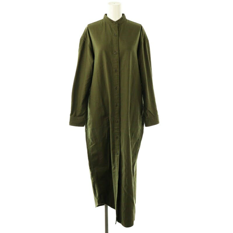 【中古】トロワユイットパープラージュ 3/8parplage ミリタリーシャツワンピース ロング 長袖 カーキ /..