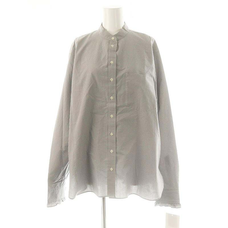 【中古】未使用品 ブリル BRILL 25SS ミニフリルチェックバンドカラーシャツ 長袖 F グレ