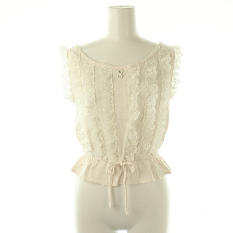 【中古】ケイティー Katie ROSEMARY フリルレーストップス カットソー ノースリーブ F ライトピンク /H..