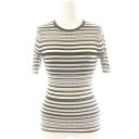 【中古】セオリー Theory 25SS Regal Wool Rib Stripe Tee リブニット プルオーバー 半袖 S ブラック ホワイト /DF ■...
