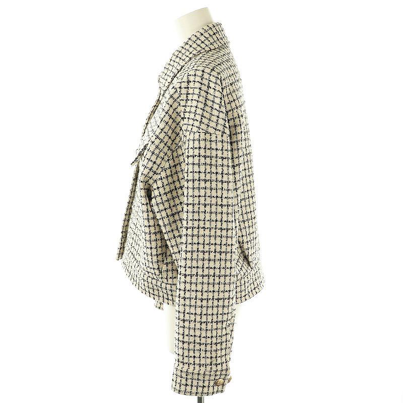 【中古】グレースコンチネンタル GRACE CONTINENTAL 25SSチェックツイードブルゾン ジャケット ステンカラー 36 黒 オフホワイト /CX ■OS レディース 【ベクトル 古着】 250612