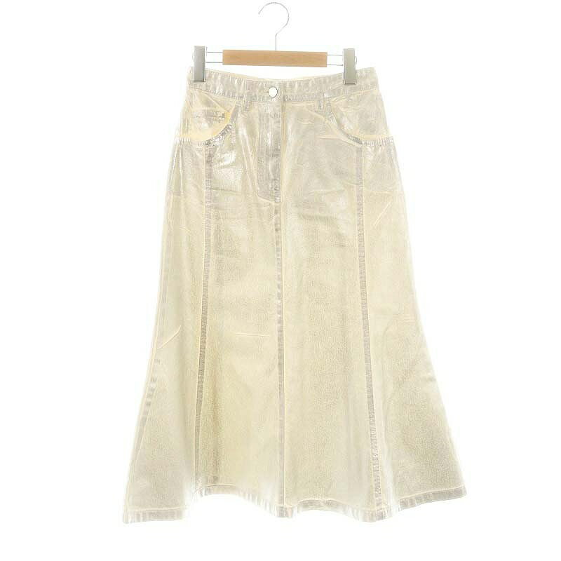 【中古】マックス&コー MAX&CO. 25SS ピュア コットン ラミネート ミディ スカート フレア 36 白 シルバー色 /MI ■OS レディース 【ベクトル 古着】 250610