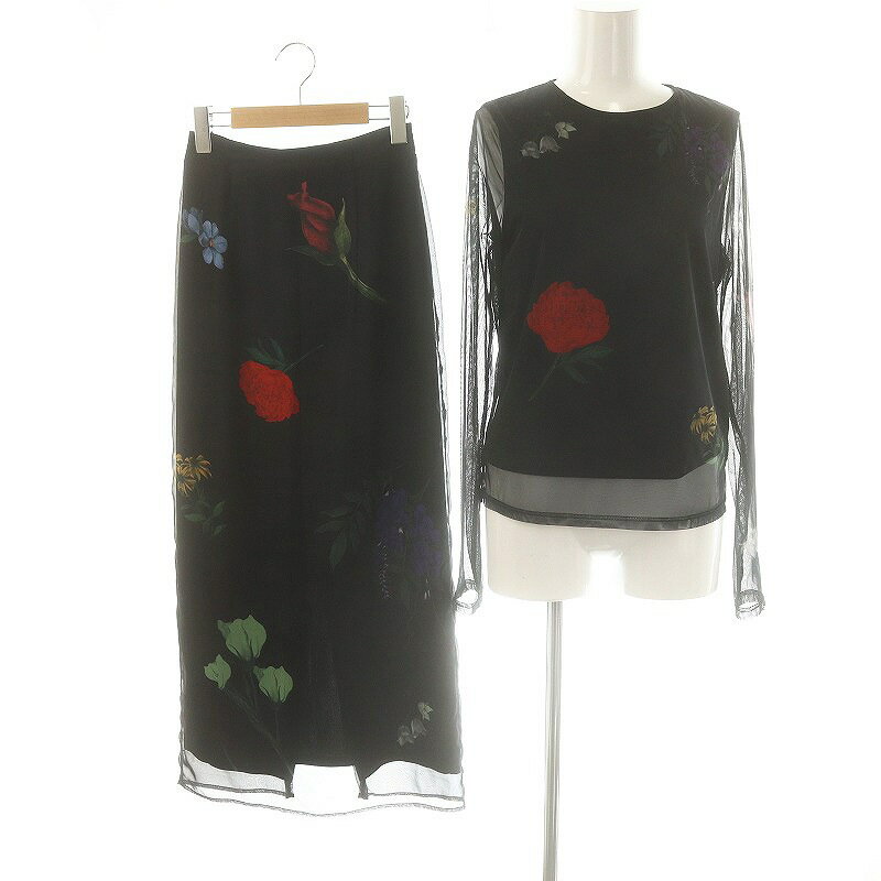 【中古】アメリヴィンテージ Ameri VINTAGE 24AW AMANDA SHEER SET DRESS セットアップ ブラウス フレアスカート 花柄 S 黒 マルチカラー /MI ■OS レディース 【ベクトル 古着】 250619のサムネイル