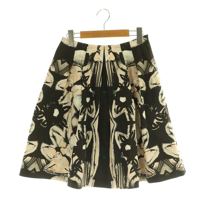 【中古】アナイ ANAYI 総柄 スカート タック 膝丈 38 ブラック /MY ■OS レディース 【ベクトル 古着】 250712