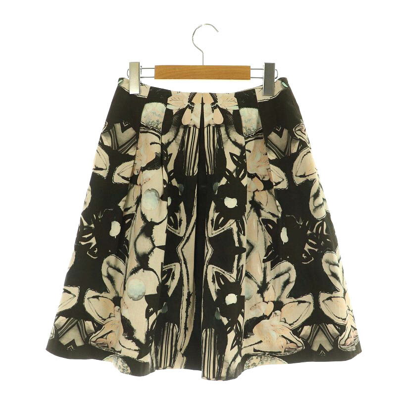 【中古】アナイ ANAYI 総柄 スカート タック 膝丈 38 ブラック /MY ■OS レディース 【ベクトル 古着】 250712 2