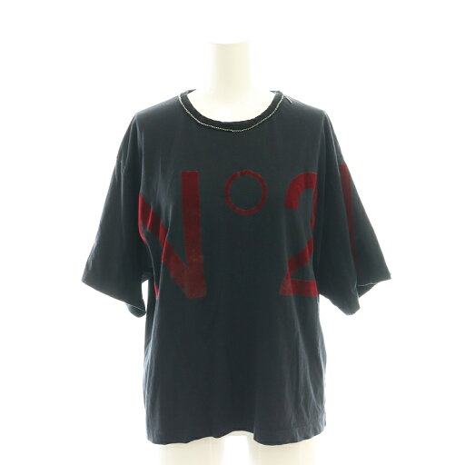 【中古】ヌメロヴェントゥーノ N°21 ロゴ ラインストーン Tシャツ カットソー 半袖 コットン 38 黒 赤 /NR ■OS レディース 【ベクトル 古着】 250704 【中古】ヌメロヴェントゥーノ N°21 ロゴ ラインストーン Tシャツ カットソー 半袖 コットン 38 黒 赤 /NR ■OS レディース 【ベクトル 古着】 250704