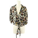 【中古】ザラ ZARA 総柄 半袖シャツ ウエストノット オープンカラー EUR XS ベージュ マルチカラー /CX ■OS レディース 【ベクトル 古着】 250709