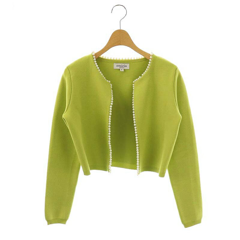 【中古】エミリアウィズ EmiriaWiz フェイクパール ニットジャケット ノーカラー F 黄緑 イエローグリーン /ES ■OS レディース 【ベクトル 古着】 250710
