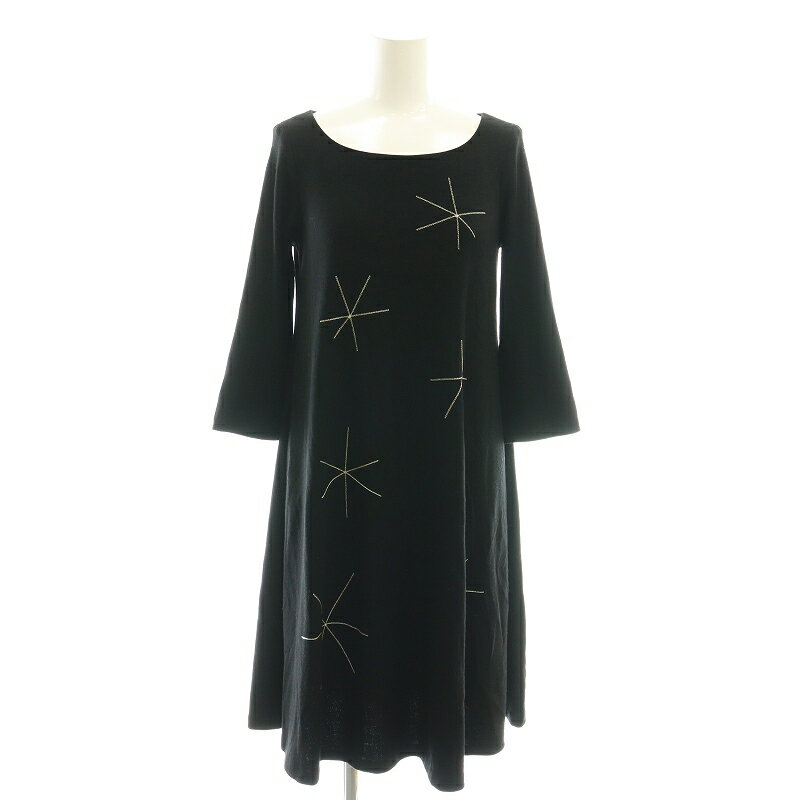 【中古】シビラ SYBILLA ウール 七分袖 ワンピース M 黒 /MI ■OS レディース 【ベクトル 古着】 250716