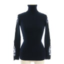 【中古】フレンチパヴェ FRENCH PAVE 美しく透ける肩レースのタートルネックトップス ニット カットソー 紺 /MI ■OS レディース 【ベクトル 古着】 250723