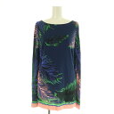 【中古】エミリオプッチ EMILIO PUCCI ボタニカル柄 カットソー 長袖 ボートネック リボン イタリア製 I42 ネイビー /MY ■OS ■GY14 レディース 【ベクトル 古着】 250728