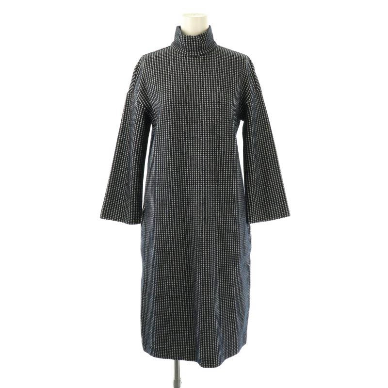 【中古】マレーラ MARELLA 千鳥柄 ハイネック ロングスリーブ ワンピース ひざ丈 S ネイビー ホワイト /DF ■OS レディース 【ベクトル 古着】 250724