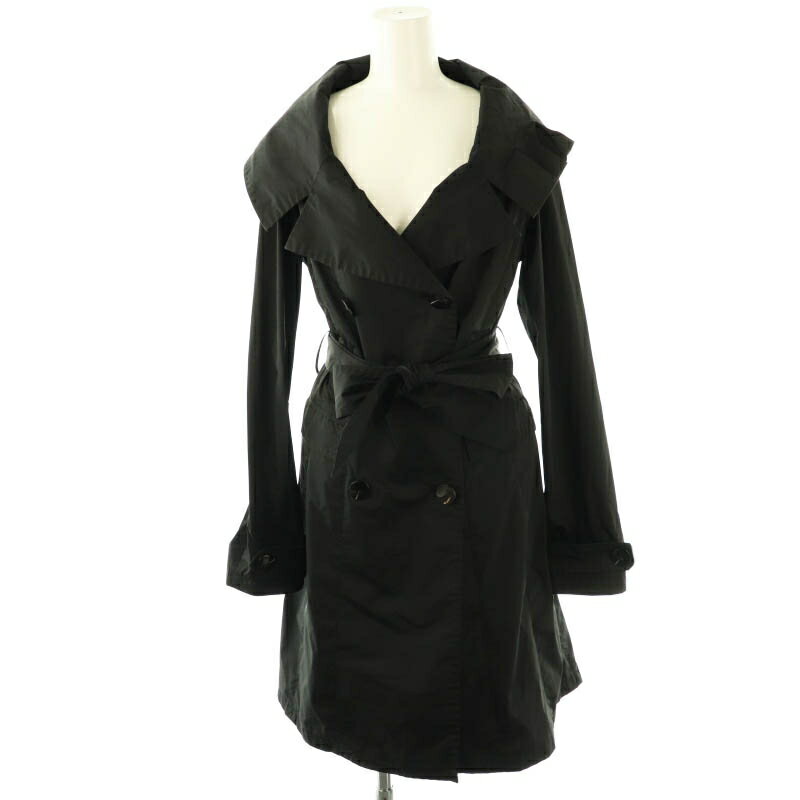 【中古】ズッケロ ZUCCHERO フリルカラーコート ベルト付き 40 ブラック /HK ■OS レディース 【ベクトル 古着】 250724