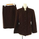 【中古】ハナエモリ HANAE MORI ウールツイードネップ ジャケット スカートスーツ セットアップ 9A3 ブラウン ピンク /ES ■OS レディース 【ベクトル 古着】 250731