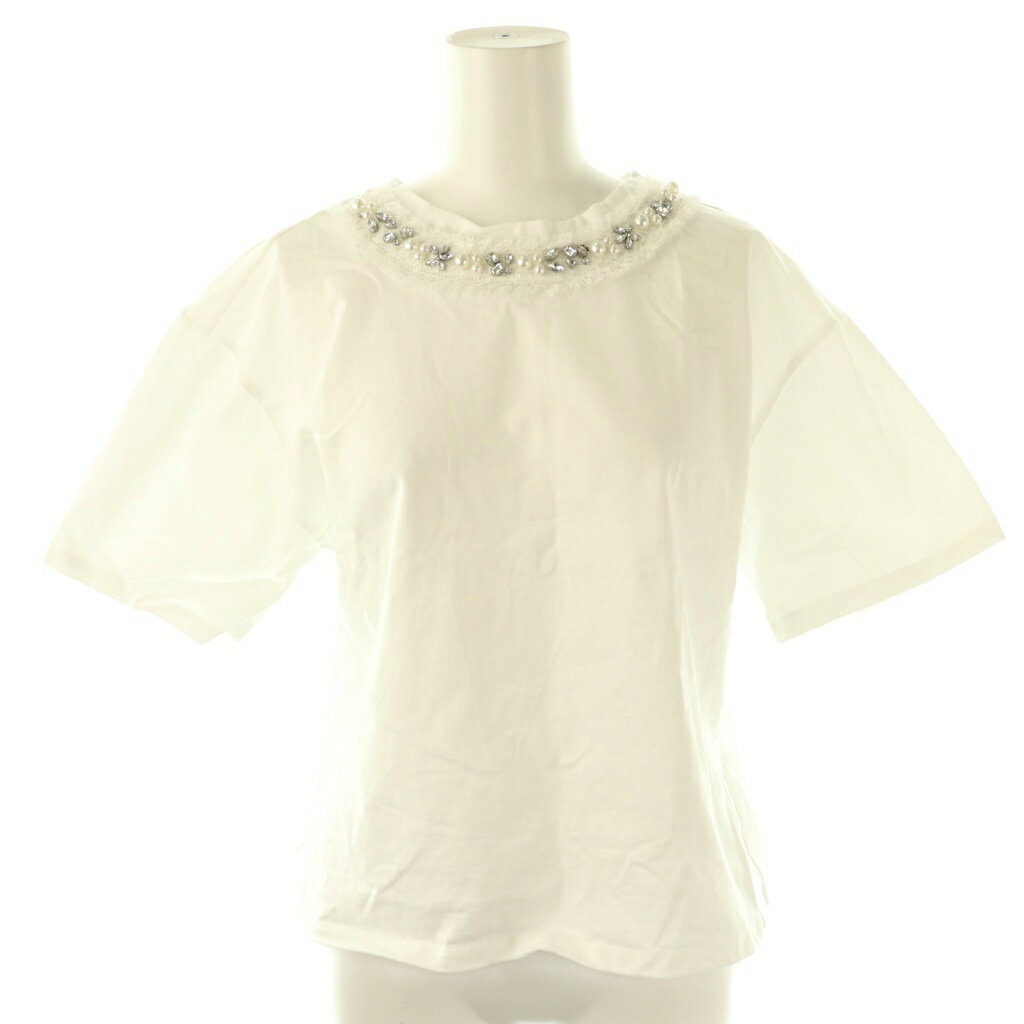 【中古】チェスティ Chesty 25SS オーガニックコットン ビジュー付きTシャツ カットソー 半袖 0 ホワイト /DF ■OS レディース 【ベクトル 古着】 250731