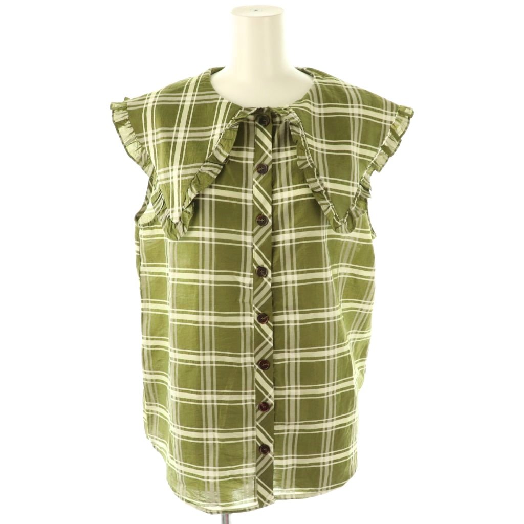 【中古】ゴスペル GHOSPELL チェック ノースリーブシャツ S カーキグリーン ホワイト /ES ■OS レディー..
