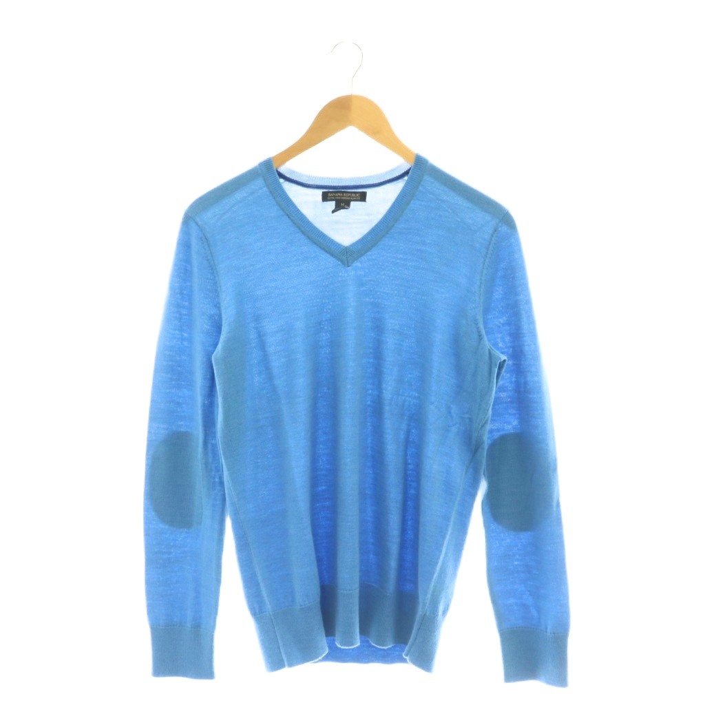 【中古】バナナリパブリック BANANA REPUBLIC エルボーパッチ ニット セーター Vネック M 青 ブルー /AT メンズ 【ベクトル 古着】 250805
