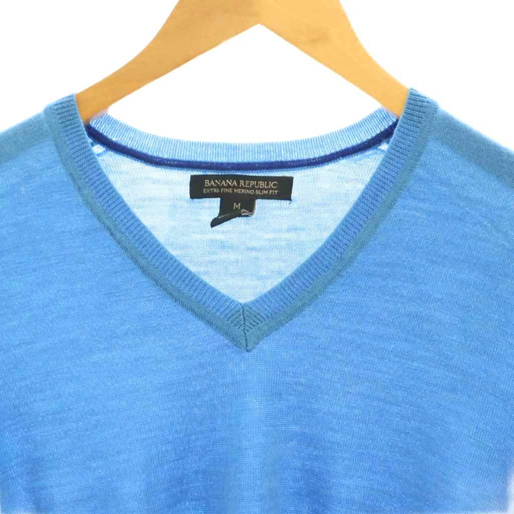【中古】バナナリパブリック BANANA REPUBLIC エルボーパッチ ニット セーター Vネック M 青 ブルー /AT メンズ 【ベクトル 古着】 250805