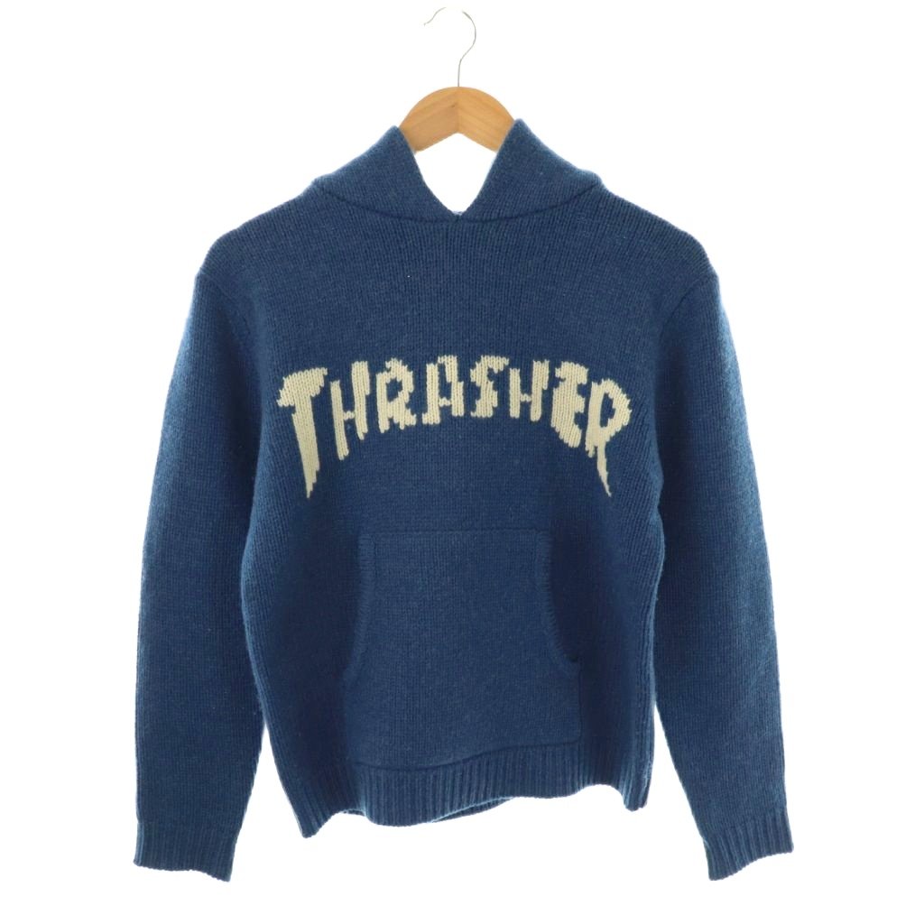 【中古】スラッシャー THRASHER ジャクソンマティス ウールフードニットパーカー プルオーバー XS 青 ..