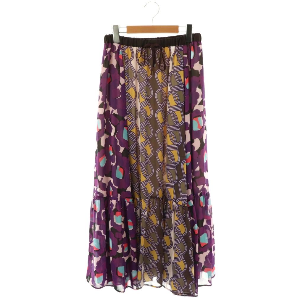 【中古】グレースクラス GRACE Class プリントコンビマキシスカート ロング フレア 36 紫 マルチカラー /NR ■OS レディース 【ベクトル 古着】 250823