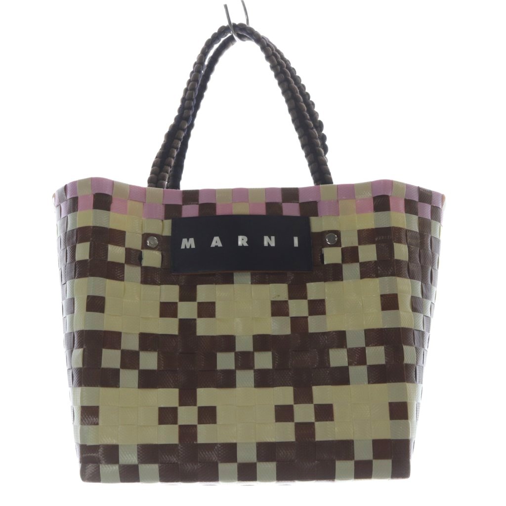【中古】マルニ MARNI ジャージーハンドル バスケット ハンドバッグ アイボリー ピンク 茶 ブラウン /SR レディース 【ベクトル 古着】 250917