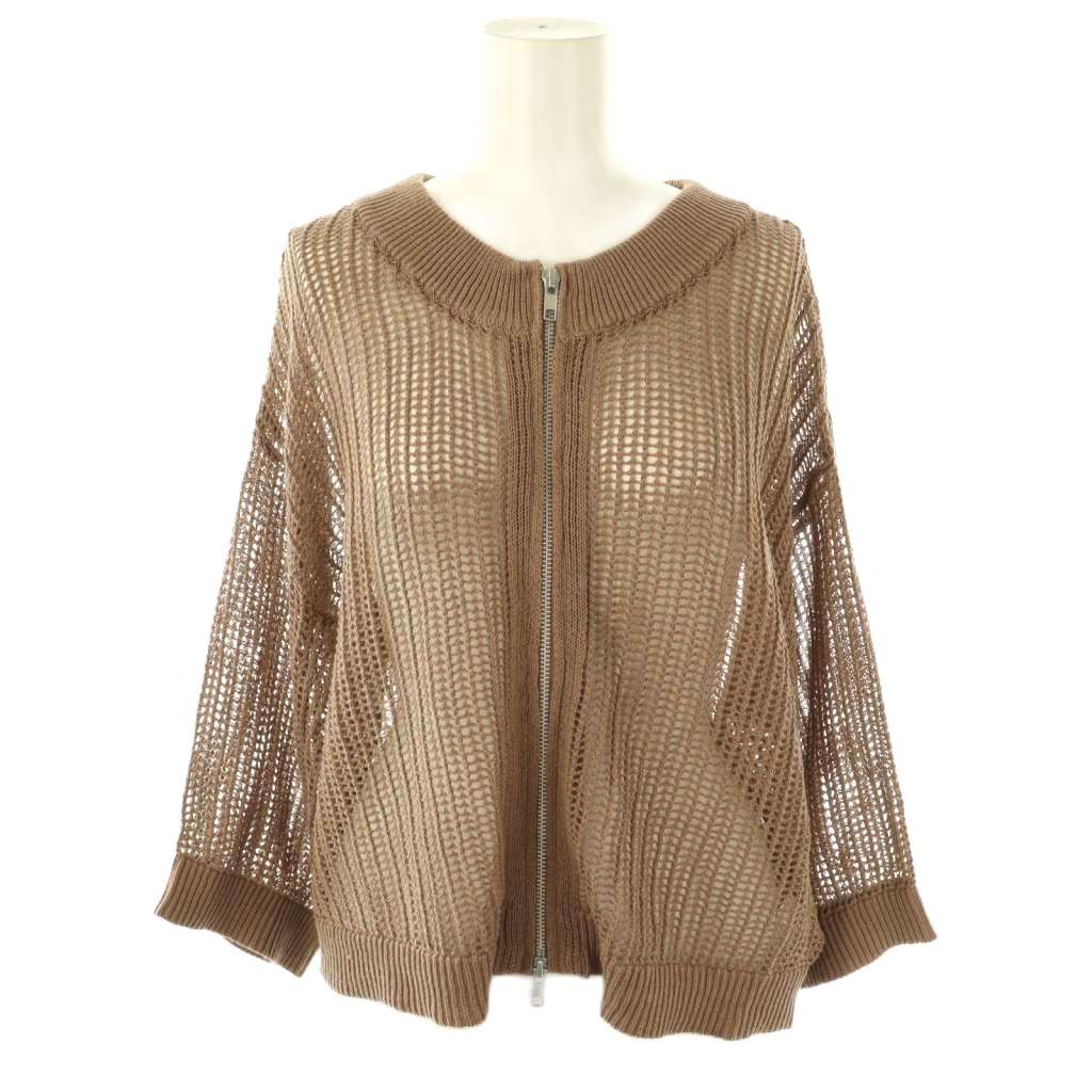 【中古】シンプリシテェ SIMPLICITE 25SS 柄編みダブルZIPカーディガン ニット 七分袖 リネン混 ベージュ /NR ■OS 【ベクトル 古着】 250922
