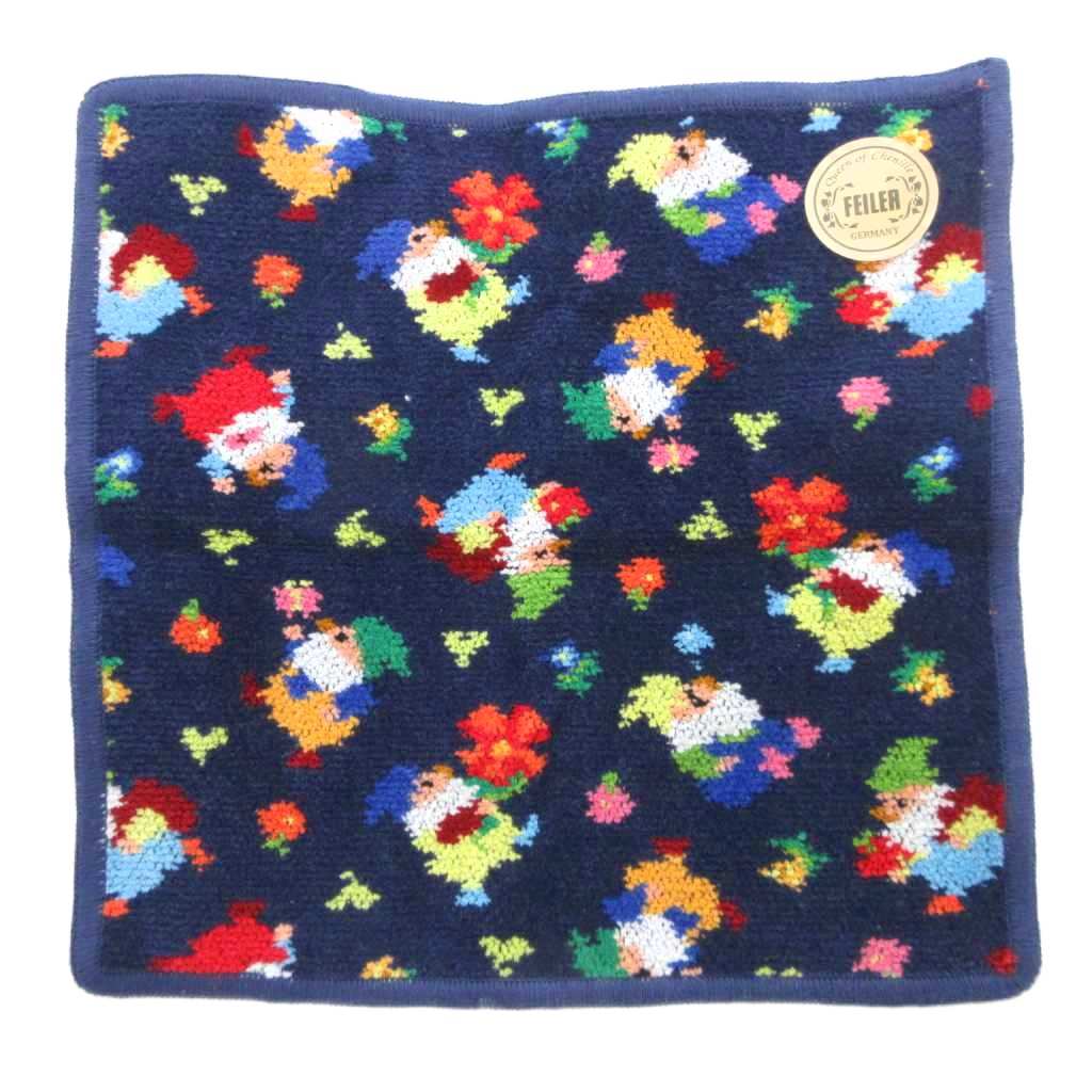 【中古】未使用品 フェイラー FEILER プレイフルピクシー 小人 タオルハンカチ ハンドタオル 総柄 紺 ネイビー /GV レディース 【ベクトル 古着】 251108