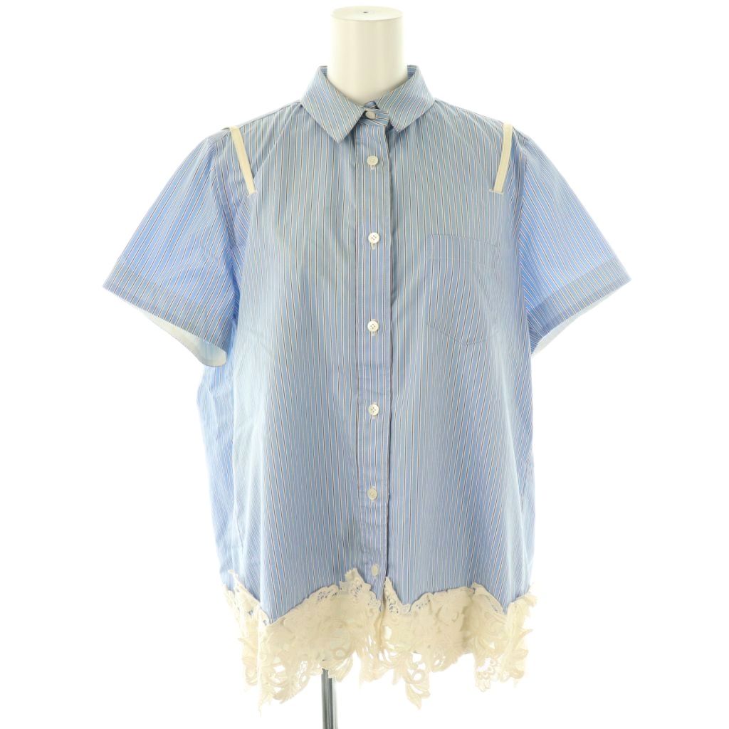 【中古】サカイ sacai レースドッキングシャツ ブラウス ストライプ 2 水色 紺 オフホワイト 21-05595 /CX ■OS レディース 【ベクトル 古着】 251006(4)