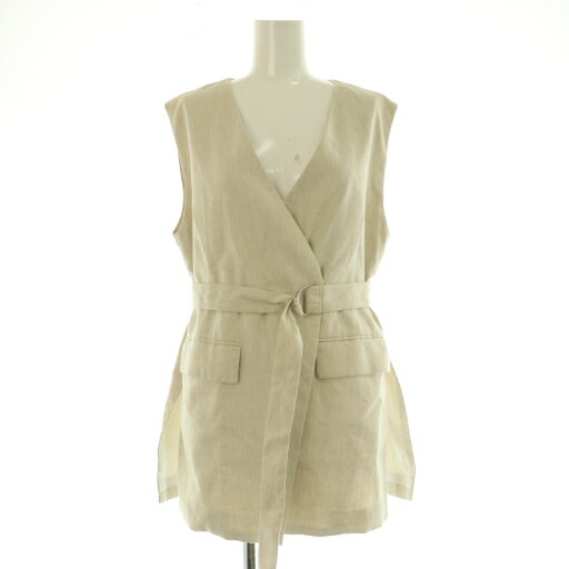 【中古】プルミエアロンディスモン 1er Arrondissement リネンコットンツイルバイオジレ ベスト ベルト付 36 ベージュ /MY ■OS レディース 【ベクトル 古着】 251017