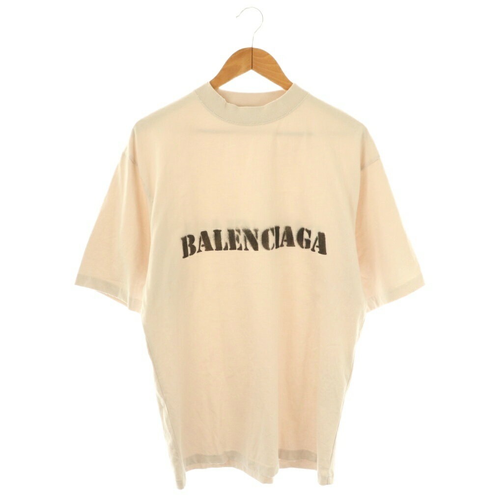 【中古】バレンシアガ BALENCIAGA 24SS STENCIL TYPE ロゴ ダメージ加工 Tシャツ カットソー 半袖 S アイボリー /AT ■OS ...