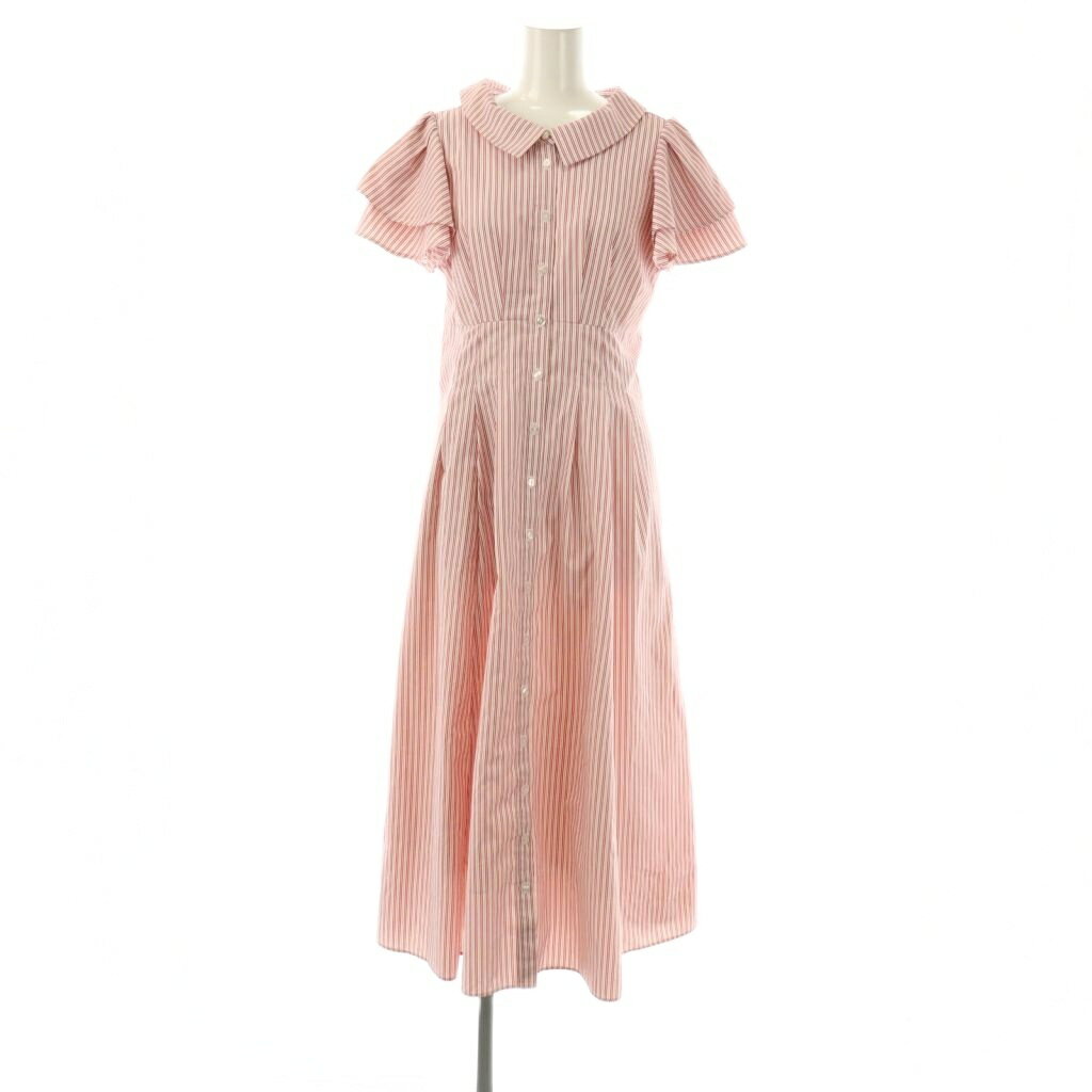 【中古】スウィングル Swingle ダブルフリルスリーブストライプシャツワンピース 前開き F 赤 白 /CX ■OS レディース 【ベクトル 古着】 251007