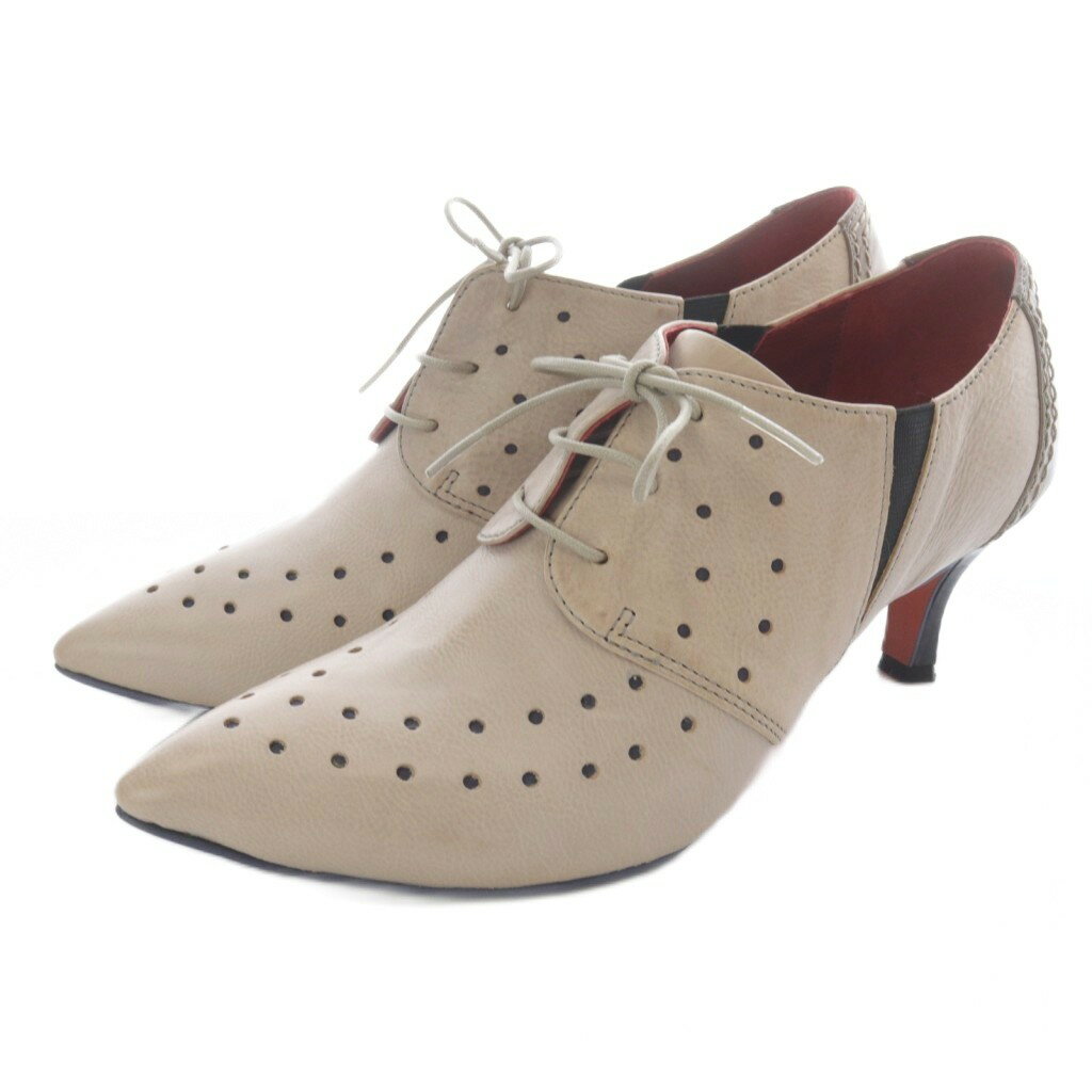 【中古】マナ MANA ショートブーツ レザー ハイヒール ポインテッドトゥ 38 ベージュ 茶色 ブラウン /S..