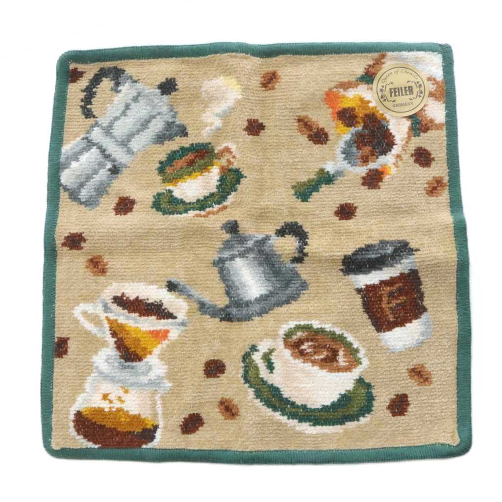【中古】フェイラー FEILER コーヒーブレイク タオルハンカチ 茶 ブラウン 緑 グリーン /SR レディース..