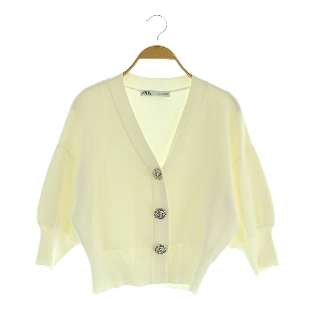 【中古】ザラ ZARA ボリュームスリーブカーディガン 七分袖 Vネック USA S ホワイト /MY ■OS レディース 【ベクトル 古着】 251025