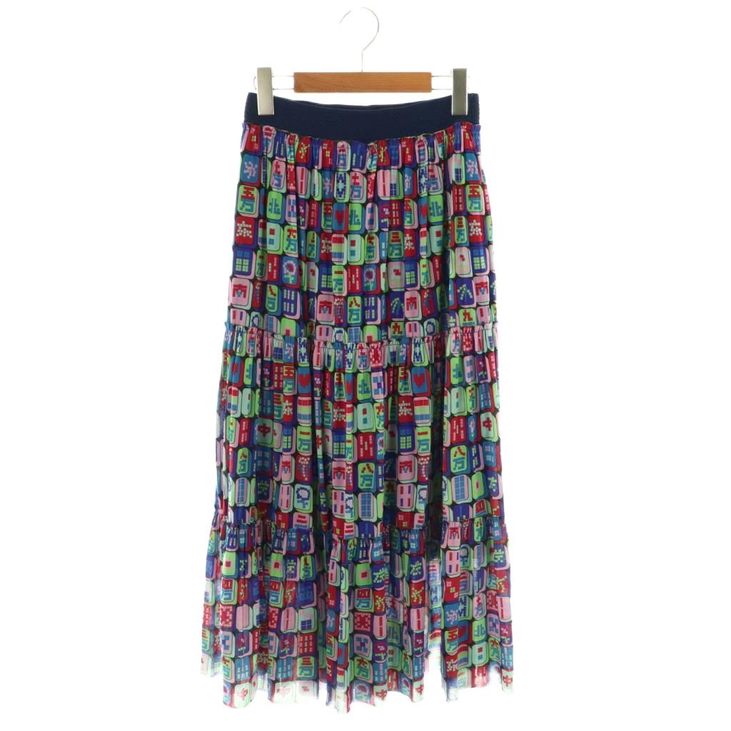 【中古】ヴィヴィアンタム VIVIENNE TAM 23SS 麻雀牌柄 パワーネット スカート ロング フレア 38 マル..
