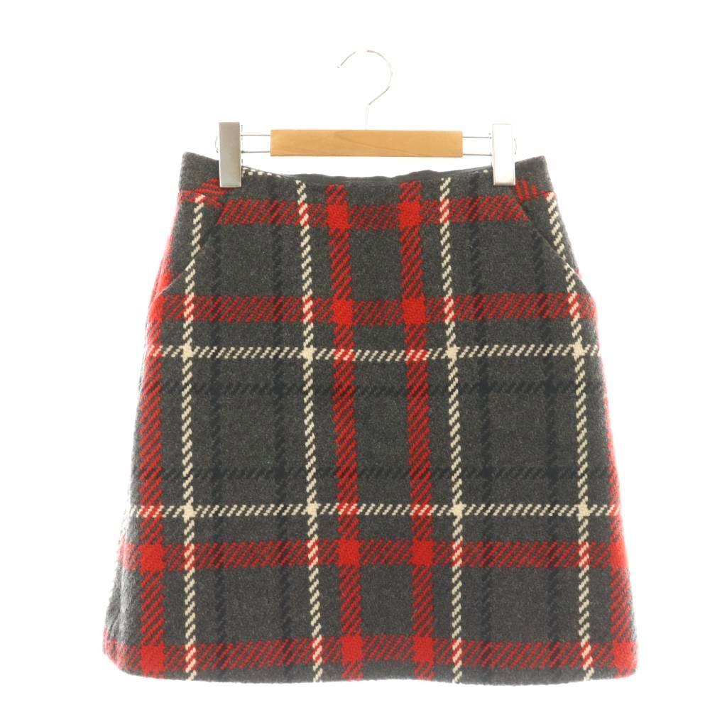 【中古】ストロベリーフィールズ STRAWBERRY-FIELDS ウール チェックスカート 台形スカート ミニ グレー レッド /DF ■OS ■SH レディース 【ベクトル 古着】 251029
